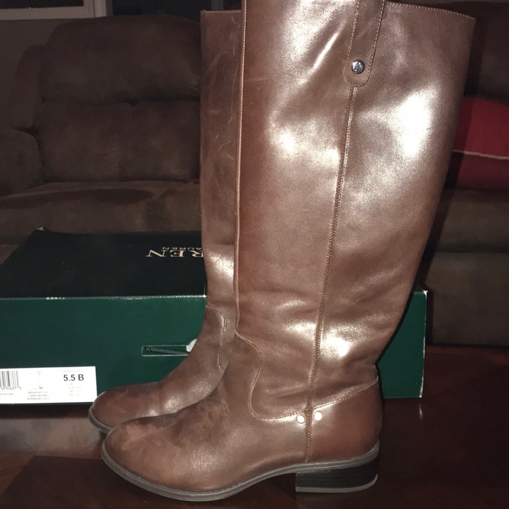 NIB Brown Leather Ralph Lauren Tall Boots size 5.5